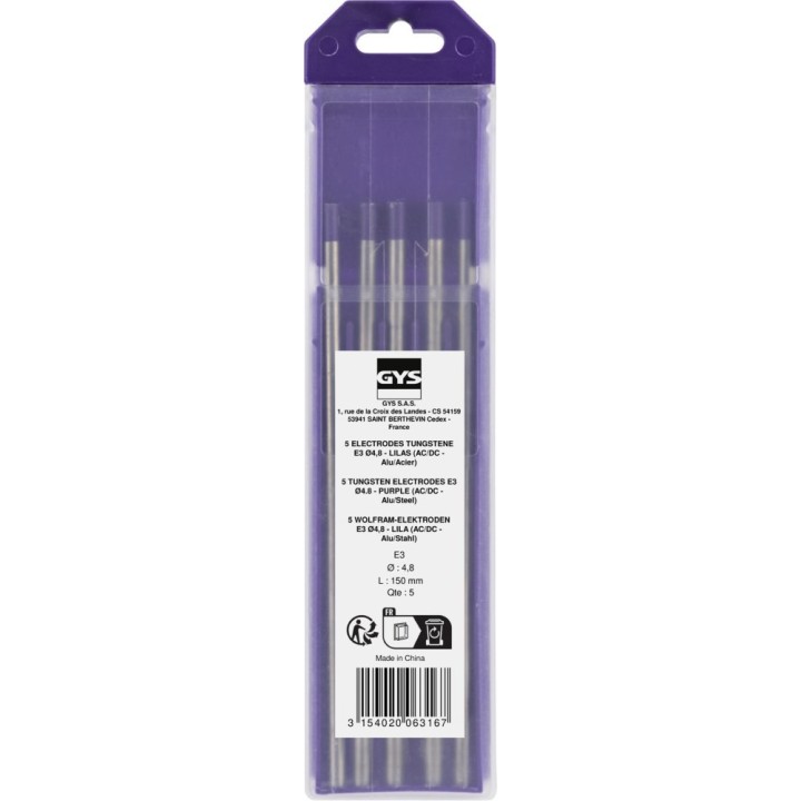 Αναλώσιμο Συγκόλλησης GYS 10 Ηλεκτρόδια - TUNGSTEN E3 Ø4.8 - PURPLE (A